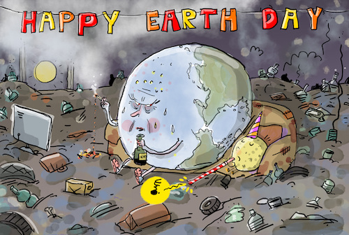 Cartoon: Happy Earth Day (medium) by leopold maurer tagged earth,day,klimawandel,umweltverschmutzung,plastik,meere,trockenheit,meeresspiegel,muell,menschengemacht,wetter,katastrophen,ueberschwemmungen,resourcen,ausbeutung,erschoepfung,natur,mensch,mond,erde,leopold,maurer,cartoon,karikatur,earth,day,klimawandel,umweltverschmutzung,plastik,meere,trockenheit,meeresspiegel,muell,menschengemacht,wetter,katastrophen,ueberschwemmungen,resourcen,ausbeutung,erschoepfung,natur,mensch,mond,erde,leopold,maurer,cartoon,karikatur