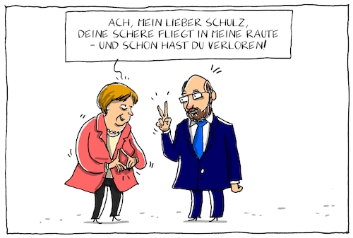 Cartoon: merkel und schulz (medium) by leopold maurer tagged merkel,schulz,kanzlerkanditat,wahlkampf,deutschland,cdu,spd,merkel,schulz,kanzlerkanditat,wahlkampf,deutschland,cdu,spd