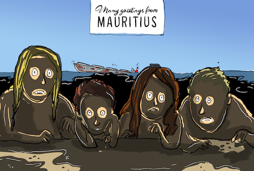 Cartoon: ölpest vor mauritius (medium) by leopold maurer tagged ölpest,mauritius,verschmutzung,umwelt,meer,ölpest,mauritius,verschmutzung,umwelt,meer