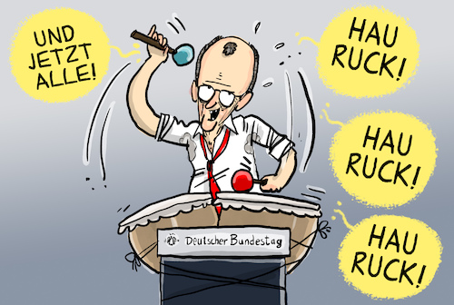 Cartoon: Regierungserklärung (medium) by leopold maurer tagged regierungserklärung,bundestag,merz,kanzler,anstrengung,alle,staatsbürger,koalition,debüt,pauke,galeere,trommler,anfeuern,migration,krieg,ukraine,grenze,rede,friedrich,cdu,csu,spd,leopold,maurer,karikatur,cartoon,regierungserklärung,bundestag,merz,kanzler,anstrengung,alle,staatsbürger,koalition,debüt,pauke,galeere,trommler,anfeuern,migration,krieg,ukraine,grenze,rede,friedrich,cdu,csu,spd,leopold,maurer,karikatur,cartoon
