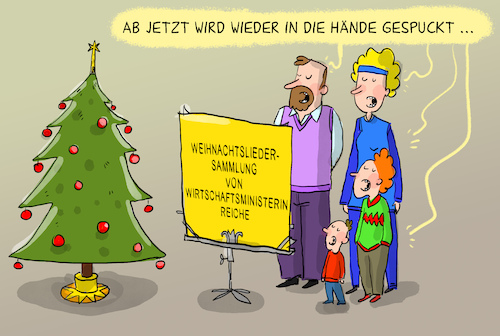 Cartoon: Reiche und Mehrarbeit (medium) by leopold maurer tagged wirtschaftsministerin,reiche,deutschland,mehrarbeit,reformen,arbeitszeit,kündigungsschutz,wirtschaft,industrie,weihnachtslieder,geier,sturzflug,bruttosozialprodukt,leopold,maurer,cartoon,karikatur,wirtschaftsministerin,reiche,deutschland,mehrarbeit,reformen,arbeitszeit,kündigungsschutz,wirtschaft,industrie,weihnachtslieder,geier,sturzflug,bruttosozialprodukt,leopold,maurer,cartoon,karikatur