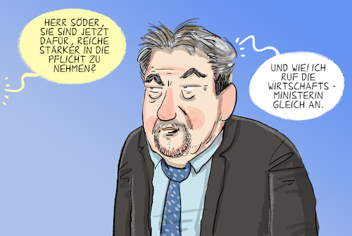 Cartoon: Reichensteuer (medium) by leopold maurer tagged söder,tv,arena,reiche,reichensteuer,csu,cdu,wirtschaftsministerin,deutschland,bayern,einkommen,gutverdiener,besteuerung,steuer,abgabe,markus,ministerpräsident,leopold,maurer,karikatur,cartoon,söder,tv,arena,reiche,reichensteuer,csu,cdu,wirtschaftsministerin,deutschland,bayern,einkommen,gutverdiener,besteuerung,steuer,abgabe,markus,ministerpräsident,leopold,maurer,karikatur,cartoon