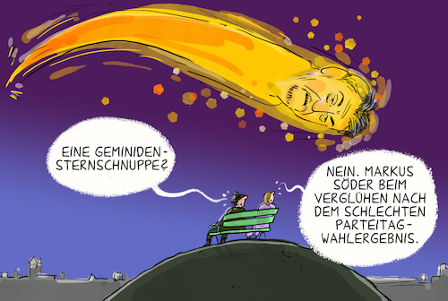Cartoon: Söder CSU Parteitag (medium) by leopold maurer tagged söder,csu,parteitag,sternschnuppe,geminiden,verglühen,unzufriedenheit,merz,rede,show,wahlergebnis,angeschlagen,koalition,regierung,bayern,leopold,maurer,cartoon,karikatur,söder,csu,parteitag,sternschnuppe,geminiden,verglühen,unzufriedenheit,merz,rede,show,wahlergebnis,angeschlagen,koalition,regierung,bayern,leopold,maurer,cartoon,karikatur