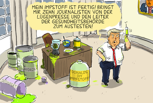 Cartoon: trump und der impfstoff (medium) by leopold maurer tagged trump,corona,impfstoff,trump,corona,impfstoff