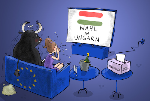 Cartoon: Wahl in Ungarn (medium) by leopold maurer tagged wahl,ungarn,orban,illiberale,demokratie,eu,stier,europa,hoffnung,veto,feindlich,sanktionen,rechtsstaat,medien,freie,opposition,verlust,gewinn,sieg,leopold,maurer,karikatur,cartoon,wahl,ungarn,orban,illiberale,demokratie,eu,stier,europa,hoffnung,veto,feindlich,sanktionen,rechtsstaat,medien,freie,opposition,verlust,gewinn,sieg,leopold,maurer,karikatur,cartoon