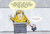 Cartoon: Merkel wirbt für Laschet (small) by leopold maurer tagged merkel,rede,bundestagssitzung,letzte,kanzlerin,wahl,bundestag,laschet,unterstuetzung,warnung,scholz,baerbock
