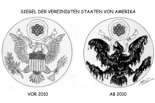 Cartoon: Great Seal of the United States (medium) by Stefan Kahlhammer tagged caricature,flankalan,flankale,karikatur,kahlhammer,mexiko,von,golf,im,ölkatastrophe