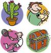 Cartoon: Cactus dog tennis treasure (small) by Ellis Nadler tagged cactus,dog,tennis,treasure,plant,pet,smile,game,ball,racket,chest,gold