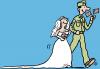Cartoon: GI Bride (small) by Ellis Nadler tagged bride wedding dress soldier gi flags groom army husband wife uniform aisle
