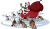 Cartoon: Santas Beagles (small) by toonerman tagged santa,christmas,sled,cartoon,elf,reindeer,beagles,dogs,sniffing,hounds,tracking,snow,bag,toys,eve,holiday,clause