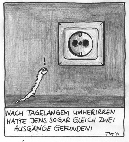 Cartoon: Double Exit (medium) by timfuzius tagged wurm,steckdose,wand,ausgang,exit,unfall,freiheit,tier,gewürm,niedlich,strom,spannung