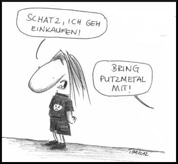 Cartoon: Einkauf (medium) by timfuzius tagged metal,rock,einkauf,einzelhandel,nahrung,hunger,durst,ehe,partnerschaft,heavy,wacken