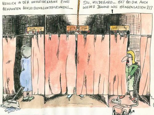 Cartoon: Neulich in der Umkleide... (medium) by timfuzius tagged umkleide,kleidung,putzfrau,einzelhandel,handel,tod