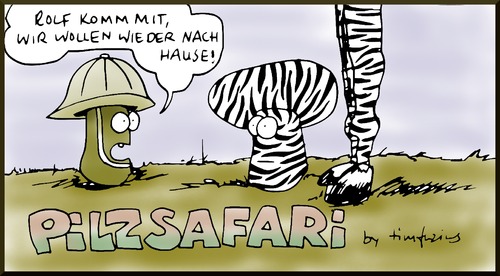 Cartoon: Pilzsafari (medium) by timfuzius tagged pilz,pilze,mushrooms,safari,zebra,zoo,tierpark