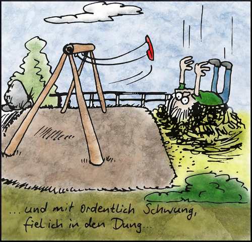 Cartoon: Schaukelei (medium) by timfuzius tagged schaukel,swing,mist,dung,fallen,dreck,haufen