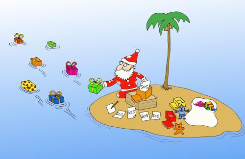 Cartoon: SOS (medium) by joruju piroshiki tagged desert,island,weihnachten,weihnachtsmann,geschenke,insel,palme,sonne,strand,meer,sos,religion,sommer,winter,flaschenpost,hilfe,rettung,schenken,not,einfallsreich,idee