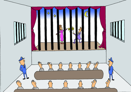 Cartoon: the theater in prison (medium) by joruju piroshiki tagged prison,theater