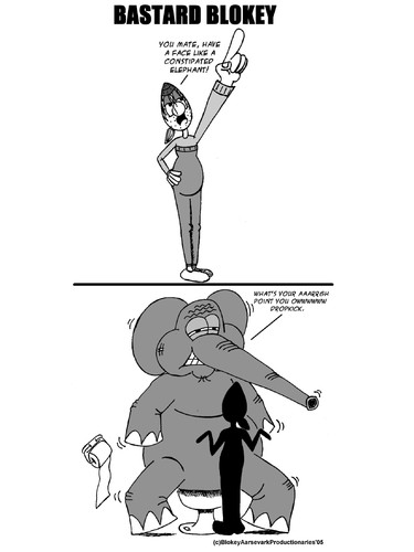 Cartoon: Bastard Blokey (medium) by BlokeyAarsevark tagged animal,elephant,silly,funny,mean,tease,bully,humour