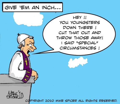 Cartoon: Give em an inch (medium) by Mike Spicer tagged pope,condom,condoms,reform,humour