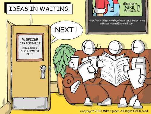 Cartoon: Ideas in Waiting (medium) by Mike Spicer tagged mike,spicer,cartoon,humour,ideas,cartoonist