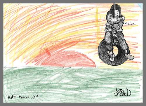 Cartoon: Tire Swing (medium) by Mike Spicer tagged mike,spicer,drawing,tire,swing,colour,childhood,cartoon