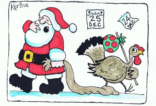 Cartoon: Christmas turkey (medium) by Kerina Strevens tagged fear,depart,leave,holiday,santa,turkey,christmas