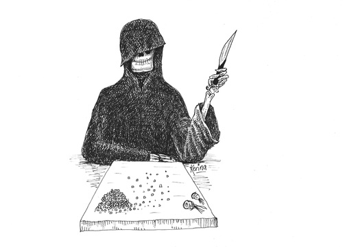 Cartoon: Dicing With Death (medium) by Kerina Strevens tagged grim,death,reaper,dicing,knife,die,cook