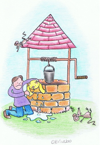 Cartoon: Ding Dong Bell (medium) by Kerina Strevens tagged die,dead,kill,wet,rescue,mice,cat,water,well