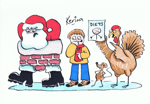 Cartoon: Happy Christmas 2012 (medium) by Kerina Strevens tagged father,christmas,santa,turkey,xmas,diet,chimney