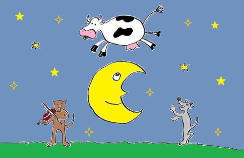 Cartoon: Hey Diddle Diddle (medium) by Kerina Strevens tagged cartoon,humour,children,dog,cat,moon,cow,nursery,rhyme,diddle