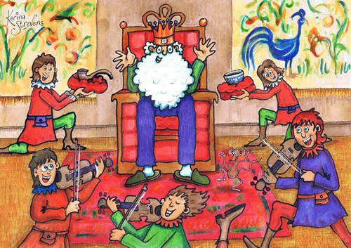 Cartoon: Old King Cole (medium) by Kerina Strevens tagged king,pipe,fiddlers,bowl,royal,court,nursery,rhyme