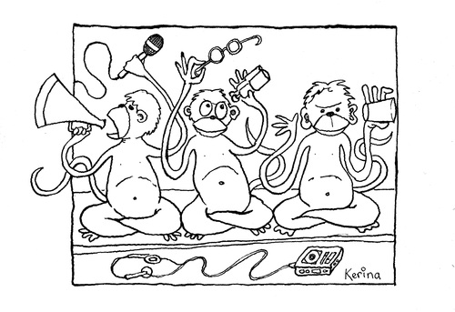 Cartoon: Three Unwise Monkeys (medium) by Kerina Strevens tagged speak,see,hear,wisdom,monkeys