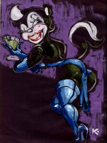 Cartoon: Night (medium) by Milton tagged woman,skunk,pinup,bar,drink,stockings,cocktail