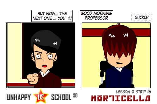 Cartoon: US lesson 0 Strip 15 (medium) by morticella tagged uslesson0,unhappy,school,morticella,manga
