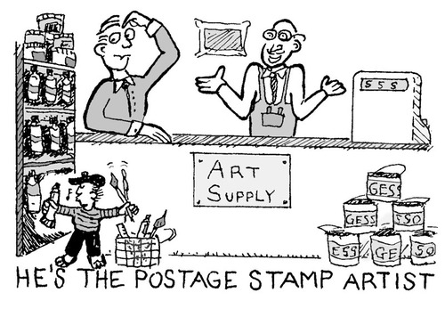 Cartoon: Postage Stamp Artist (medium) by David_Bromley tagged postage,stamp,miniature,art,store,supplies,elf