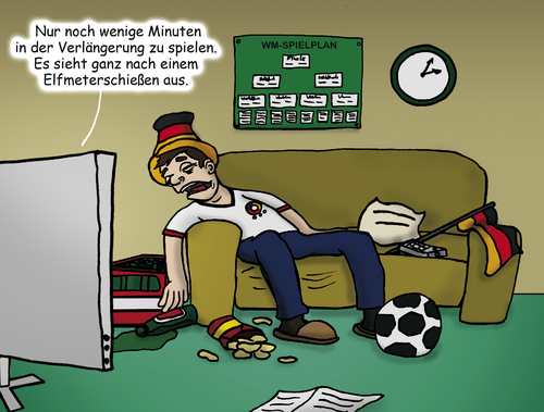 Cartoon: WM 2014 für einige Fans zu spä (medium) by tobistoons tagged spät,uhrzeit,übertragung,tv,fans,soccer,fußball,brasilien,worldcup,2014,wm