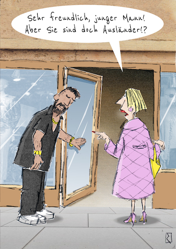 Cartoon: Ausländer (medium) by Jan Rieckhoff tagged ausländer,migrant,migrationshintergrund,einwanderer,integration,eingliederung,immigration,immigrant,gastarbeiter,türke,türkei,vorderasien,orient,orientale,grenzen,deutsch,deutschland,fremder,fremd,herkunft,herkunftsland,sitten,kultur,unterschied,etnie,volk,rasse,dunkelhäutig,vorurteil,ablehnung,gewohnheit,sprache,konflikt,konfliktpotential,aufenthalt,aufenthaltserlaubnis,arbeitserlaubnis,ausweisung,abschiebung,anders,andersartigkeit,differenzen,aussehen,bürger,bürgerlichkeit,bourgeoisie,spießer,gutbürgerlich,reich,gebildet,ungebildet,oberschicht,unterschicht,proletariat,rechts,konservativ,progressiv,links,politisch,zündstoff,zusammenleben,akzeptanz,akzeptieren,cartoon,witz,karikatur,comic,zeichnung,jan,rieckhoff,ausländer,migrant,migrationshintergrund,einwanderer,integration,eingliederung,immigration,immigrant,gastarbeiter,türke,türkei,vorderasien,orient,orientale,grenzen,deutsch,deutschland,fremder,fremd,herkunft,herkunftsland,sitten,kultur,unterschied,etnie,volk,rasse,dunkelhäutig,vorurteil,ablehnung,gewohnheit,sprache,konflikt,konfliktpotential,aufenthalt,aufenthaltserlaubnis,arbeitserlaubnis,ausweisung,abschiebung,anders,andersartigkeit,differenzen,aussehen,bürger,bürgerlichkeit,bourgeoisie,spießer,gutbürgerlich,reich,gebildet,ungebildet,oberschicht,unterschicht,proletariat,rechts,konservativ,progressiv,links,politisch,zündstoff,zusammenleben,akzeptanz,akzeptieren,cartoon,witz,karikatur,comic,zeichnung,jan,rieckhoff