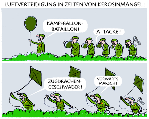 Cartoon: Air Defence... (medium) by markus-grolik tagged kerosin,kerosinmangel,flugzeuge,flugverkehr,luftabwehr,bundeswehr,kriegstuechtigkeit,deutschland,nato,urlaubsfluege,ballons,kerosin,kerosinmangel,flugzeuge,flugverkehr,luftabwehr,bundeswehr,kriegstuechtigkeit,deutschland,nato,urlaubsfluege,ballons
