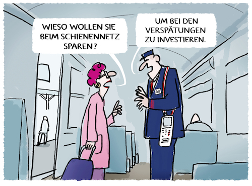 Cartoon: Bahn will Netz ausdünnen (medium) by markus-grolik tagged deutsche,bahn,sparen,investieren,infrastruktur,verspaetungen,verbindungen,schienen,schienennetz,bahnkunden,management,karikatur,db,ausduennung,ausdünnen,verspätung,deutsche,bahn,sparen,investieren,infrastruktur,verspaetungen,verbindungen,schienen,schienennetz,bahnkunden,management,karikatur,db,ausduennung,ausdünnen,verspätung