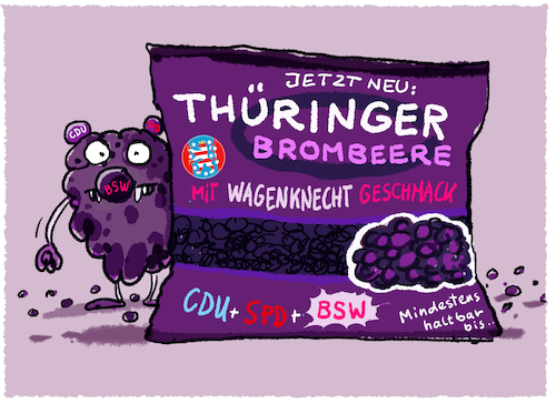 Cartoon: Brombeer-Koalition... (medium) by markus-grolik tagged brombeer,wagenknecht,thüringen,wahl,wahen,ostwahlen,ostdeutschland,ministerpräsident,bundesländercdu,mario,voigt,spd,koalition,landtag,deutschland,brombeer,wagenknecht,thüringen,wahl,wahen,ostwahlen,ostdeutschland,ministerpräsident,bundesländercdu,mario,voigt,spd,koalition,landtag,deutschland