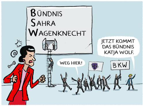Cartoon: BSW... (medium) by markus-grolik tagged thüringen,bsw,wagenknecht,katja,wolf,brombeer,koalition,bündnis,sahra,deutschland,thüringen,bsw,wagenknecht,katja,wolf,brombeer,koalition,bündnis,sahra,deutschland