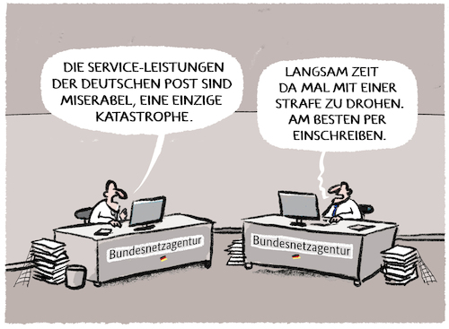 Cartoon: Bundesnetzagentur und Post... (medium) by markus-grolik tagged bundesnetzagentur,post,strafe,ausduennung,filialen,brief,pakete,deutschland,netzagentur,bund,service,bundesnetzagentur,post,strafe,ausduennung,filialen,brief,pakete,deutschland,netzagentur,bund,service