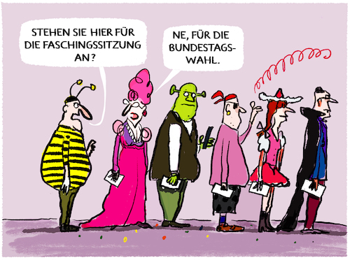 Cartoon: Bundestagswahlen... (medium) by markus-grolik tagged wahl,waehler,waehlen,wahlurne,karneval,anstehen,schlange,verkleidung,verkleidet,bundestagswahl,deutschland,fastnacht,fasching,wahltermin,wahl,waehler,waehlen,wahlurne,karneval,anstehen,schlange,verkleidung,verkleidet,bundestagswahl,deutschland,fastnacht,fasching,wahltermin