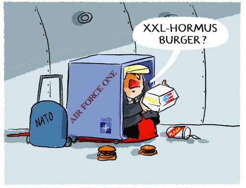 Cartoon: Catering... (medium) by markus-grolik tagged trump,usa,us,catering,air,force,one,nato,gipfel,strasse,von,hormus,iran,flucht,sicherheitsdienst,burger,maga,fast,food,trump,usa,us,catering,air,force,one,nato,gipfel,strasse,von,hormus,iran,flucht,sicherheitsdienst,burger,maga,fast,food