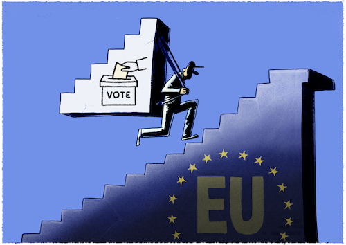 Cartoon: Europa... (medium) by markus-grolik tagged demokratie,europa,wahlen,wähler,stimme,votes,voters,democracy,europe,stairway,demokratie,europa,wahlen,wähler,stimme,votes,voters,democracy,europe,stairway