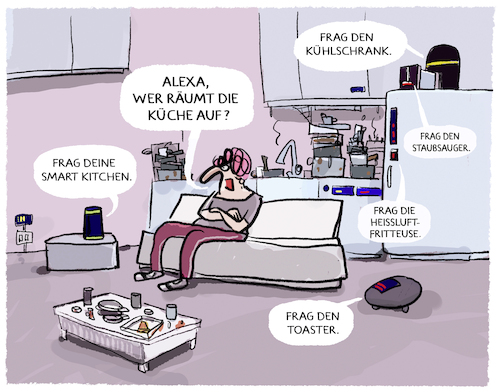 Cartoon: Digitaler Haushalt... (medium) by markus-grolik tagged digital,digitalisierung,smart,kitchen,haushalt,kueche,alexa,vernetzung,kuehlschrank,toaster,fritteuse,aufraeumen,abwasch,zukunft,zukunftsversprechen,digital,digitalisierung,smart,kitchen,haushalt,kueche,alexa,vernetzung,kuehlschrank,toaster,fritteuse,aufraeumen,abwasch,zukunft,zukunftsversprechen