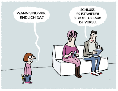 Cartoon: Endlich ankommen... (medium) by markus-grolik tagged ankommen,ferien,urlaub,erholung,ferienende,schule,stress,familie,noten,leistung,ankommen,ferien,urlaub,erholung,ferienende,schule,stress,familie,noten,leistung