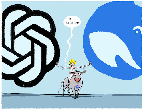 Cartoon: EU will K.I. Regeln durchsetzen (medium) by markus-grolik tagged eu,europa,chatgpt,deepseek,ki,usa,china,openai,stargate,künstliche,intelligenz,eu,europa,chatgpt,deepseek,ki,usa,china,openai,stargate,künstliche,intelligenz