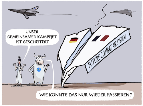 Cartoon: FCAS-Kampfjet gescheitert... (medium) by markus-grolik tagged fcas,eu,europa,verteidigung,kampfjet,deutschland,frankreich,macron,merz,luftverteidigung,militaer,usa,fcas,eu,europa,verteidigung,kampfjet,deutschland,frankreich,macron,merz,luftverteidigung,militaer,usa