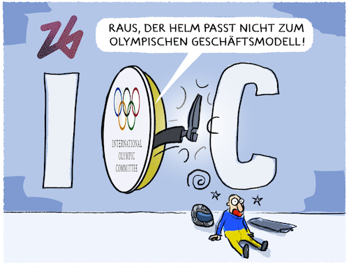 Cartoon: IOC (medium) by markus-grolik tagged ioc,helm,ukraine,disqualifizierung,geschaeftsmodell,geld,zuschauer,funktionaere,olympia,sport,wintersport,politik,ioc,helm,ukraine,disqualifizierung,geschaeftsmodell,geld,zuschauer,funktionaere,olympia,sport,wintersport,politik